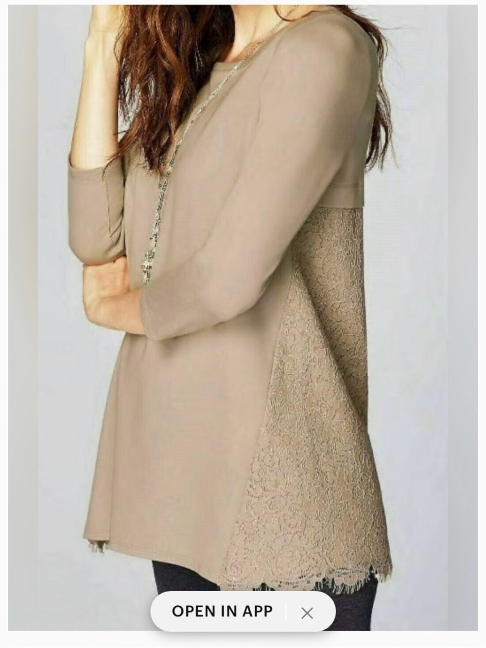 J. Jill Taupe Lace-Panel Scoop Neck Tunic ptp 18 length 25
